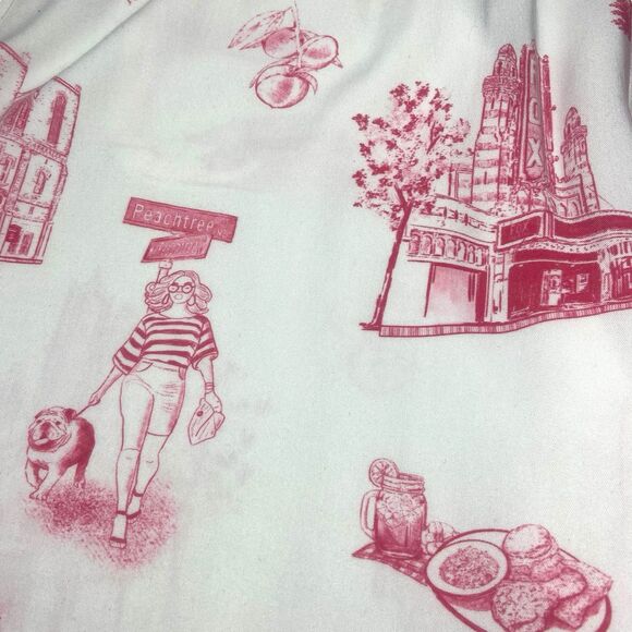 Katie Kime Atlanta Toile Pajama Pants Lounge Set Size M White Red Short Sleeve - Picture 2 of 13